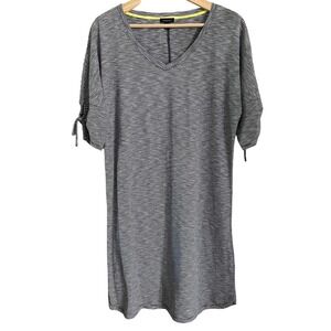 Talbots Striped Knit Dress‎ V-Neck Tie Sleeve Casual Comfy Black White M